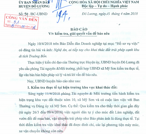 Văn bản của UBND huyện Đô Lương, tỉnh Nghệ An