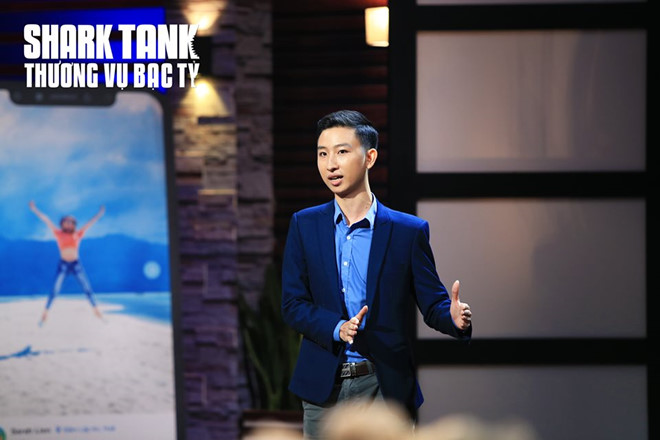 Trương Đức Thắng - founder mạng xã hội Liberzy, kêu gọi 110.000 USD cho 10% cổ phần. Ảnh: Shark Tank Việt Nam.