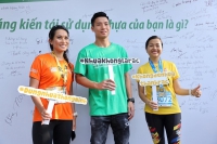 "Nữ tướng" Tân Hiệp Phát chia sẻ ý tưởng tái chế nhựa trên đường đua Long Biên Marathon tại Hà Nội