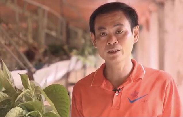 Ông Quang Huy với mô hình nuôi dê kết hợp thức ăn bình thường với thảo dược.