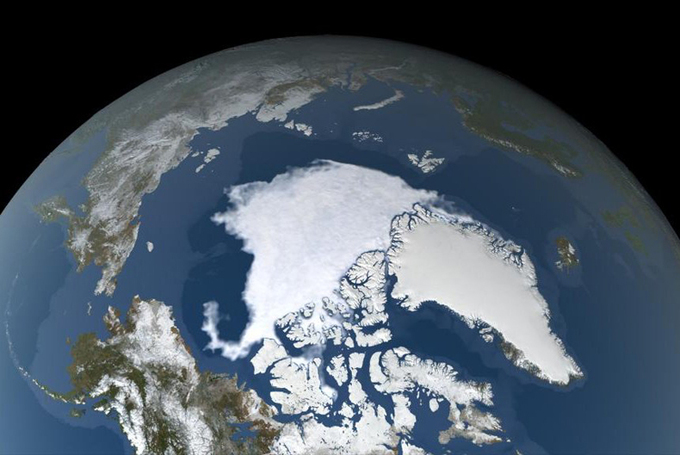 Băng biển Bắc Cực mùa hè năm nay ở mức ít thứ hai lịch sử. Ảnh: Trent Schindler/NASA Scientific Visualization Studio.