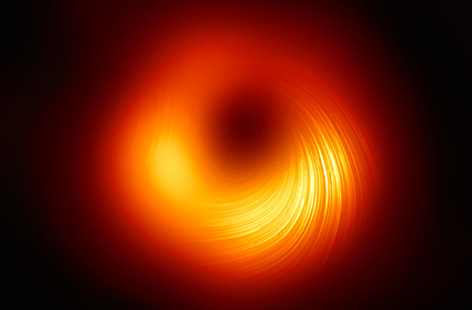 Hiện tượng lỗ đen phóng các chùm tia được ghi đo tại trung tâm thiên hà M87, ánh sáng phun ra bị phân cực mạnh (polarized) (xem hình 1).