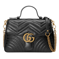 Túi Gucci Black Leather GG Marmont Small Top Handle Bag 498110 DTDIT 1000