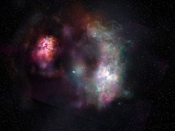 Thiên hà hình thành sao vừa được phát hiện từ vũ trụ sơ khai - Ảnh: LMA / ESO / NAOJ / NRAO / S. Dagnello, NRAO.
