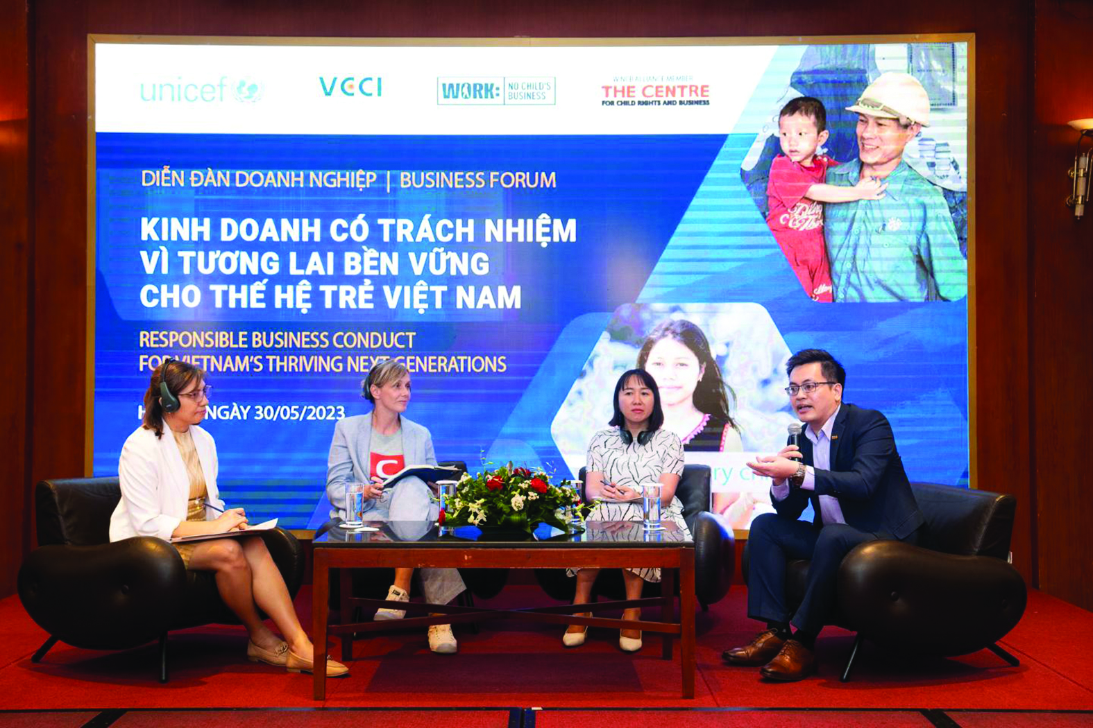  Diễn đàn Doanh nghiệp Kinh doanh có trách nhiệm vì tương lại bền vững cho thế hệ trẻ Việt Nam do VCCI và UNICEF Việt Nam đồng tổ chức ngày 30/5/2023.