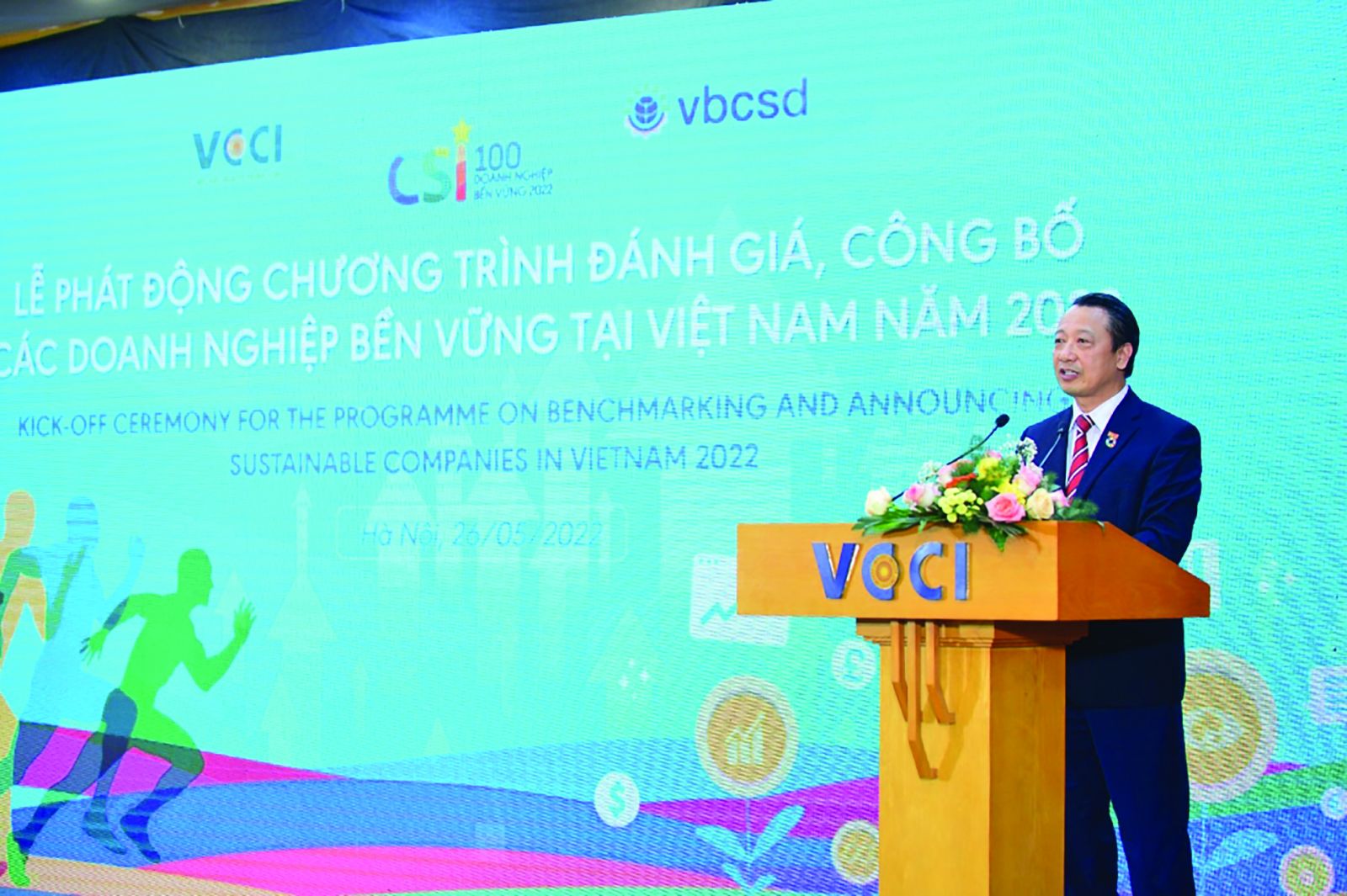  Ông Nguyễn Quang Vinh, Phó Chủ tịch chuyên trách VCCI, Chủ tịch VBCSD phát biểu khai mạc tại Lễ phát động Chương trình Đánh giá, Công bố Doanh nghiệp bền vững tại Việt Nam năm 2022 (CSI 2022)