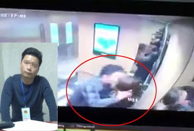 Hình ảnh cô gái bị cưỡng hôn trong thang máy và người đàn ông trong video