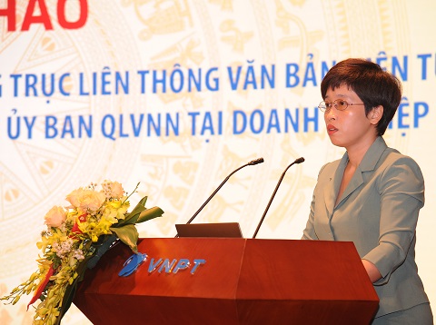 Bà Nguyễn Thị Phú Hà - Phó Chủ tịch Ủy ban Quản lý vốn Nhà nước tại Doanh nghiệp phát biểu tại Hội thảo