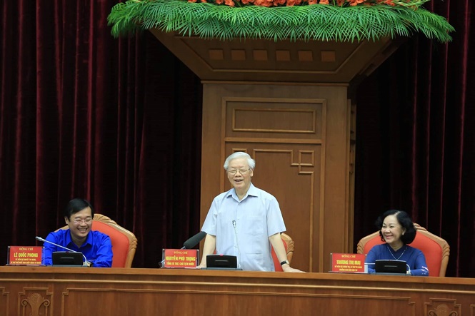 Tổng Bí thu, Chủ tịch nước Nguyễn Phú Trọng phát biểu tại buổi gặp mặt. Ảnh: tienphong.vn