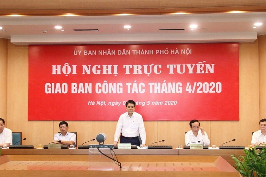 Chủ tịch Hà Nội tại hội nghị, giao ban công tác tháng 4.2020.