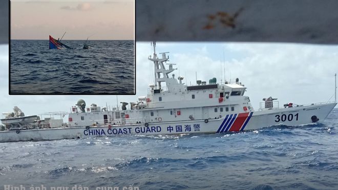 Đầu năm 2020, tàu cá Việt Nam đã bị tàu hải cảnh Trung Quốc đâm chìm ở vùng biển gần quần đảo Hoàng Sa ẢNH: NGƯ DÂN CUNG CẤP