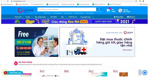 Giao diện Website Trung Tâm Thuốc Central Pharmacy