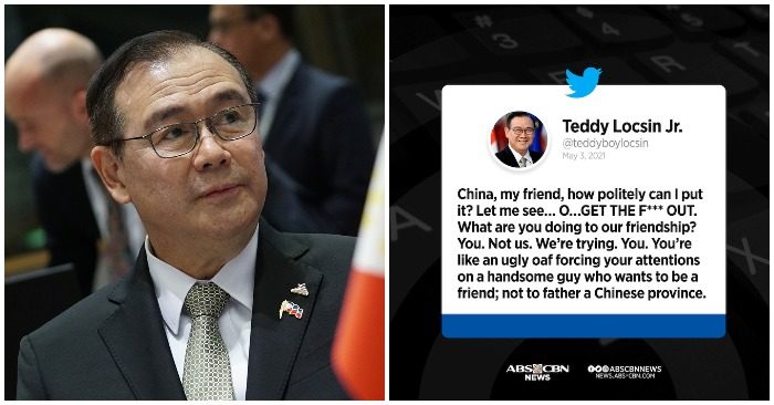 Ngoại trưởng Philippines Teodoro Locsin Jr. hôm 3/5/2021 chửi thề Trung Quốc về Biển Đông (ảnh: Rappler/Twitter).