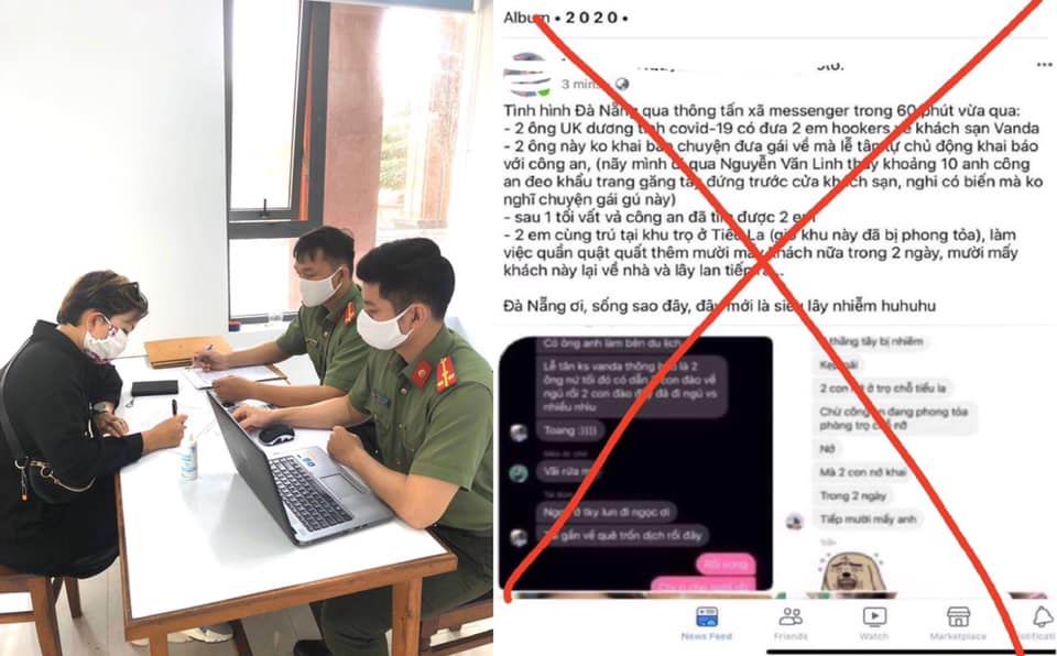 Công an TP Đà Nẵng xử phạt cá nhân tung tin sai sự thật về 2 bệnh nhân người Anh - Ảnh: Minh Trang