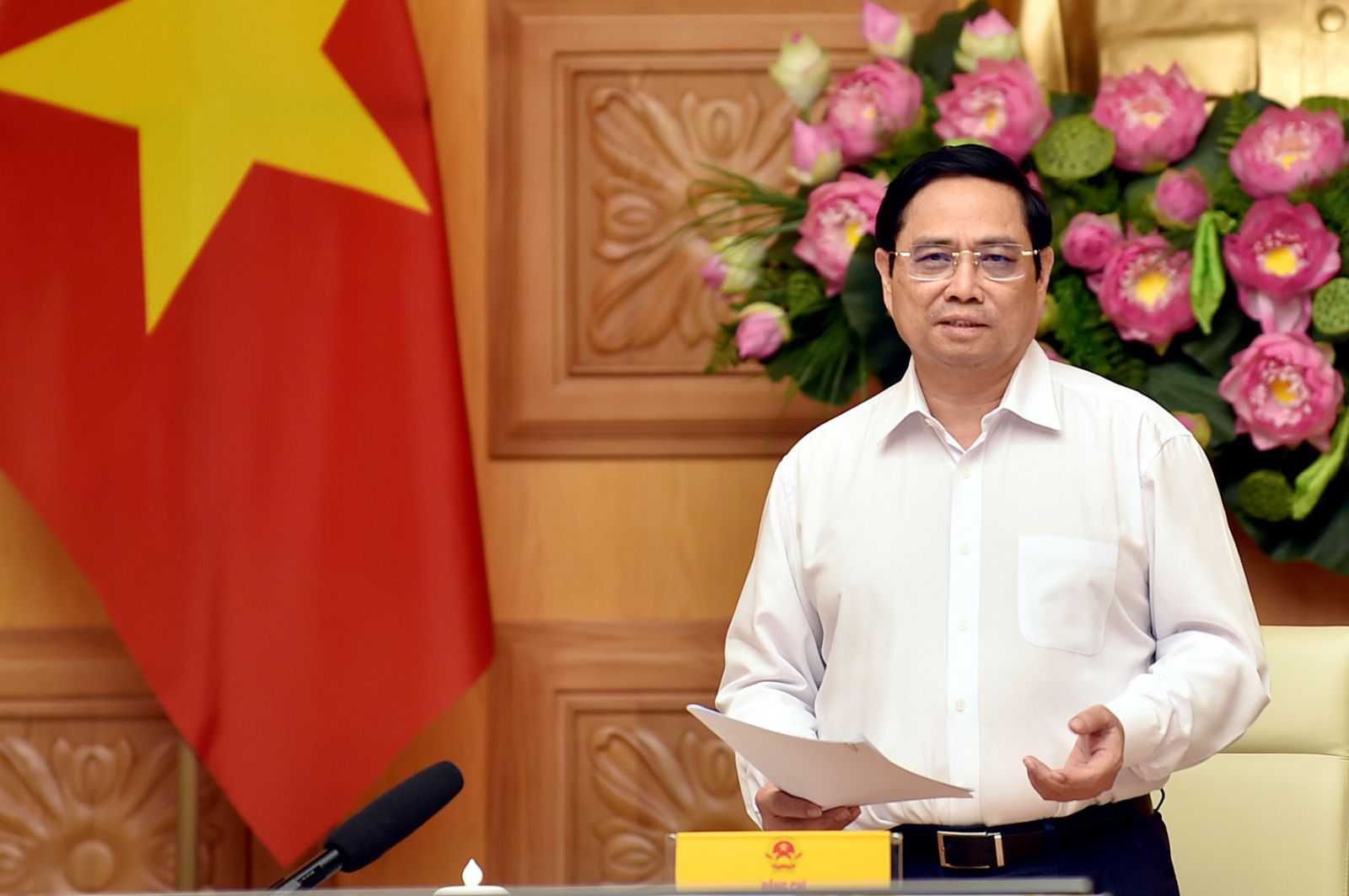 Thủ tướng Phạm Minh Chính phát biểu tại buổi gặp mặt và làm việc. Ảnh: VGP/Nhật Bắc