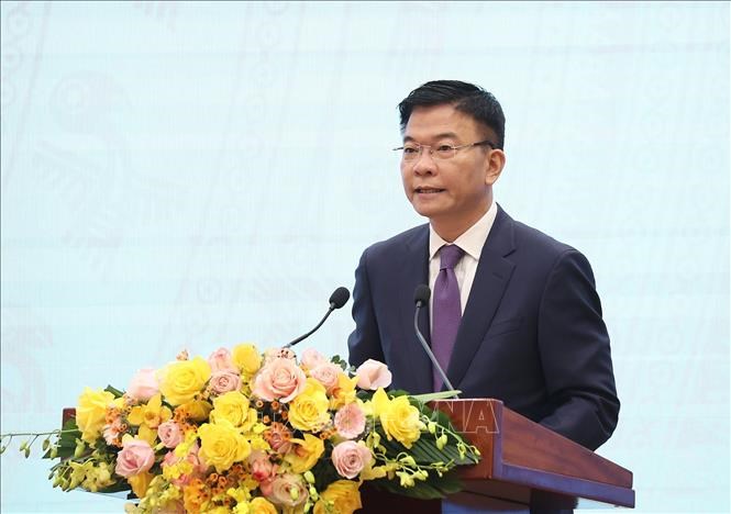 p/Bộ trưởng Bộ Tư pháp Lê Thành Long phát biểu khai mạc. Ảnh: Dương Giang/TTXVN