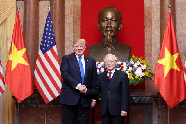  Tổng thống Hoa Kỳ Donald Trump đến Việt Nam tham dự Hội nghị Thượng đỉnh Hoa Kỳ-Triều Tiên lần hai tại Hà Nội, và có cuộc gặp chính thức với Tổng Bí thư, Chủ tịch nước Nguyễn Phú Trọng. (Ảnh: Quý Đoàn)