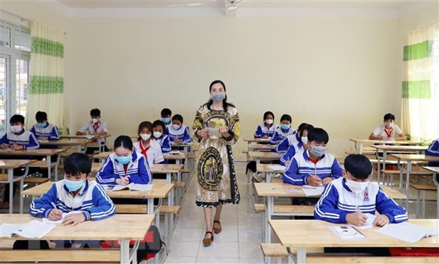Một lớp học tại trường Trung học cơ sở Hoàng Văn Thụ, xã Quảng Sơn, huyện Đắk G’Long, tỉnh Đắk Nông. (Ảnh: Minh Hưng/TTXVN)