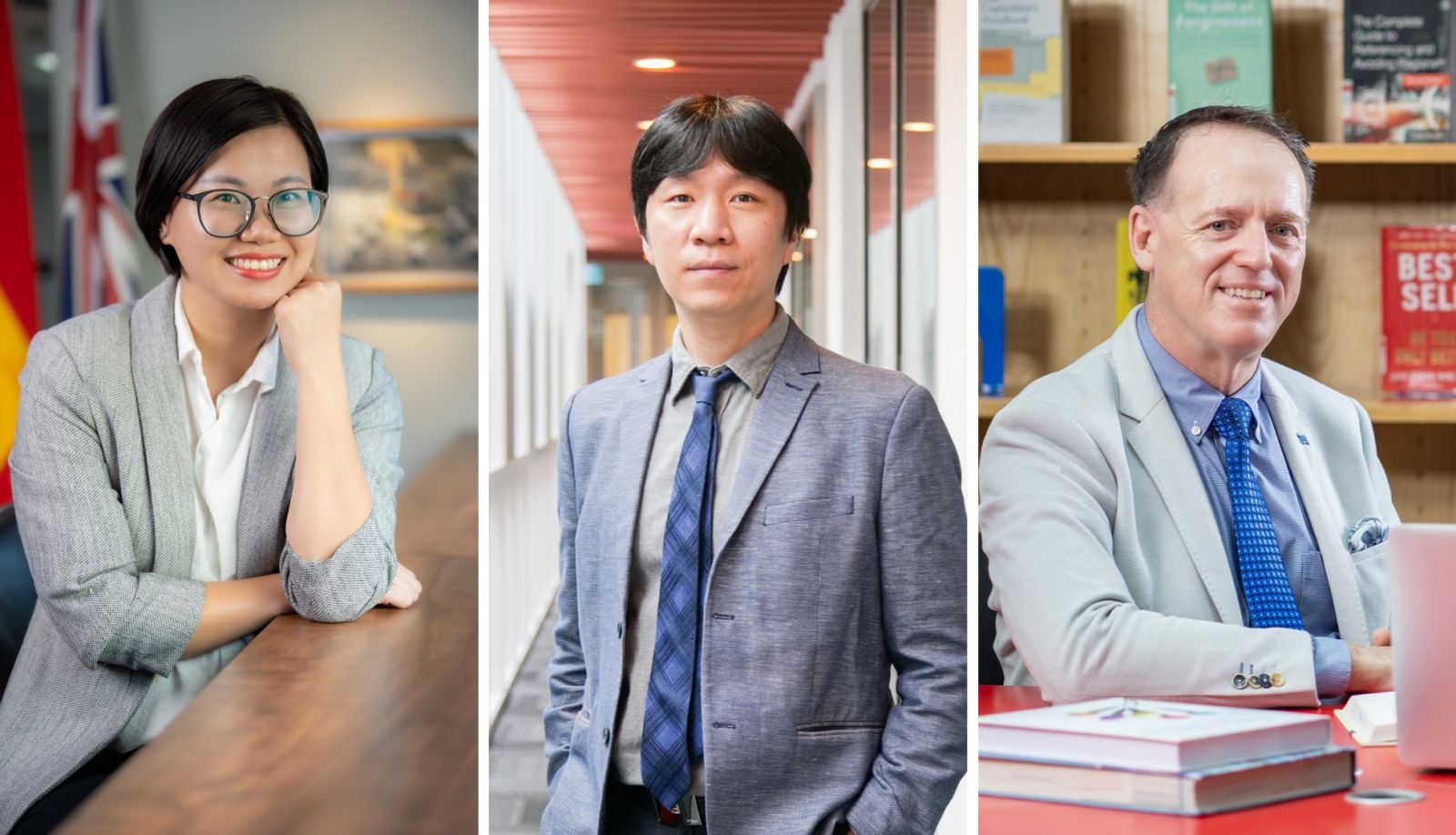 (Từ trái qua phải) Giảng viên Đại học RMIT ngành Quản trị Nguồn nhân lực và Khởi nghiệp: Thạc sĩ Phạm Thanh Hằng, Tiến sĩ Jung Woo Han và Tiến sĩ Gavin Nicholson. (Nguồn: RMIT)