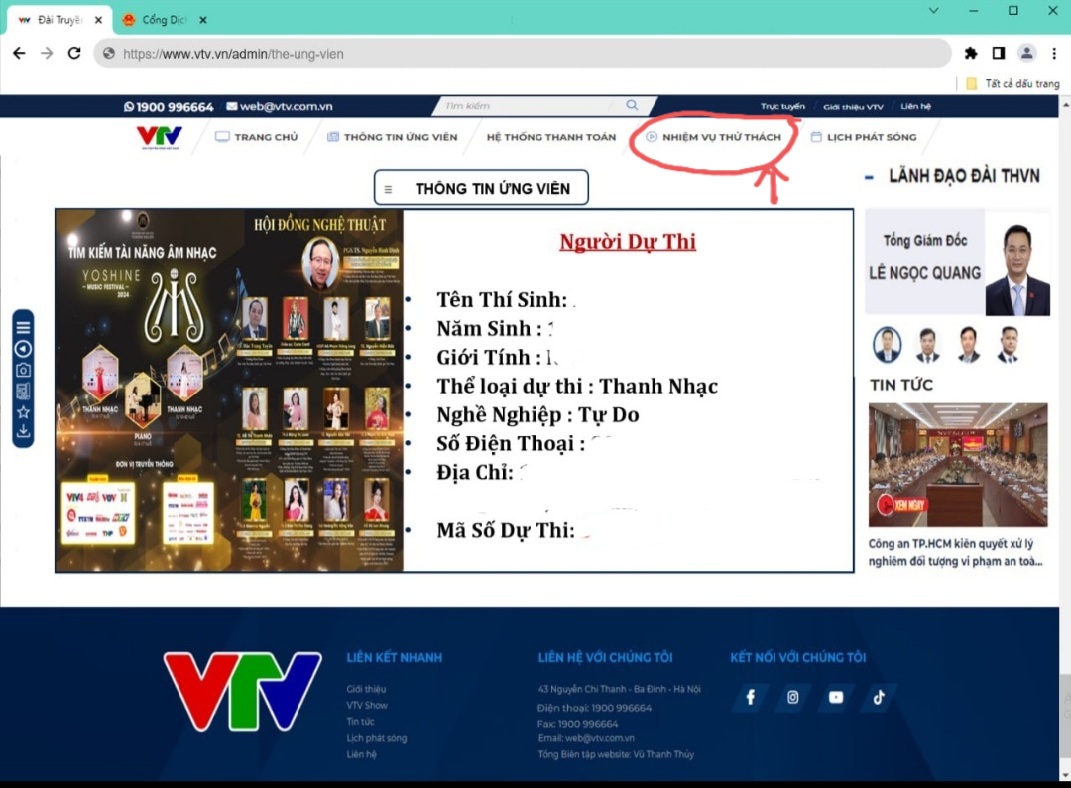Một trang web giả mạo VTV