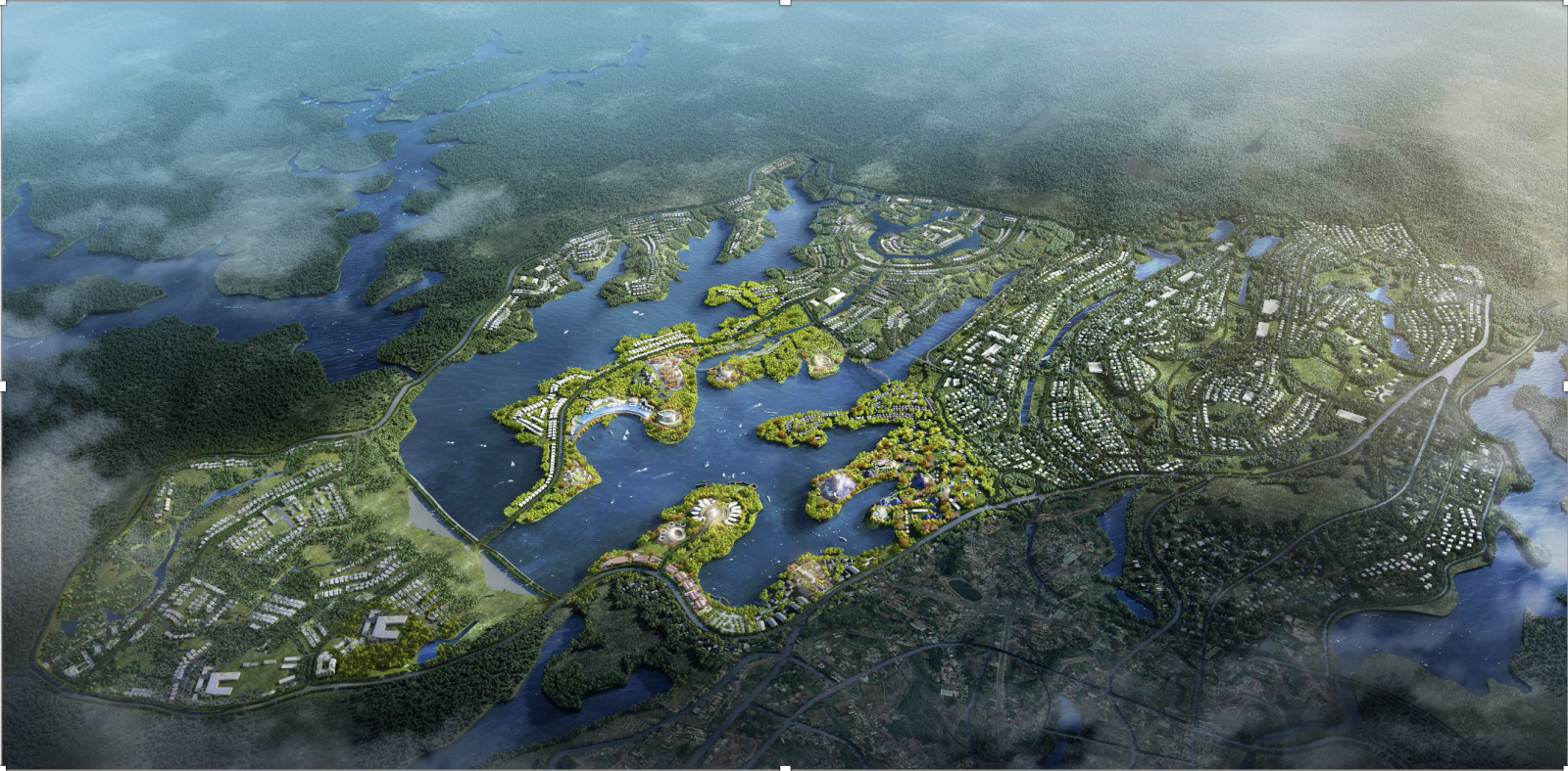 Phối cảnh đồ án “Quy hoạch phân khu tỷ lệ 1/2000 Khu đô thị du lịch sinh thái hồ Đắk R'tih – Đăk Nông” đạt giải Đồng.