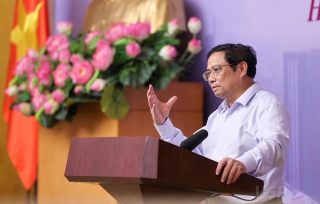 Thủ tướng Phạm Minh Chính tại Hội nghị phát triển thị trường bất động sản chiều 14/7. Ản