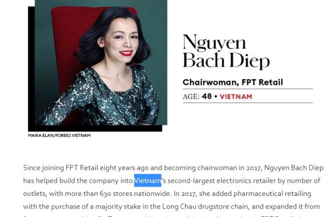 Bà Nguyễn Bạch Điệp – Chủ tịch FPT Retail. (Ảnh: Forbes)