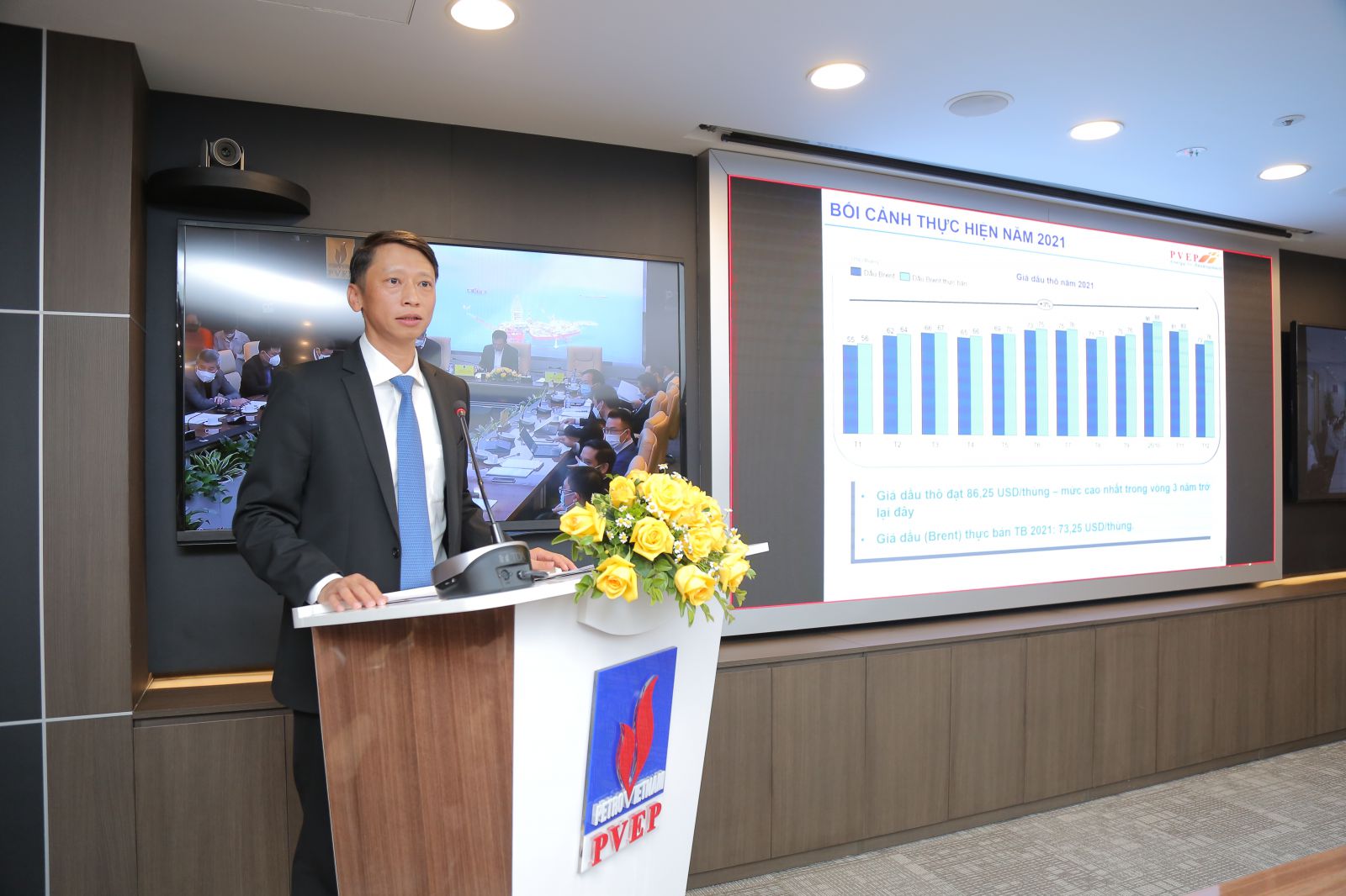 Tổng Giám đốc PVEP Trần Hồng Nam báo cáo tình hình hoạt động sản xuất kinh doanh năm 2021 của PVEP