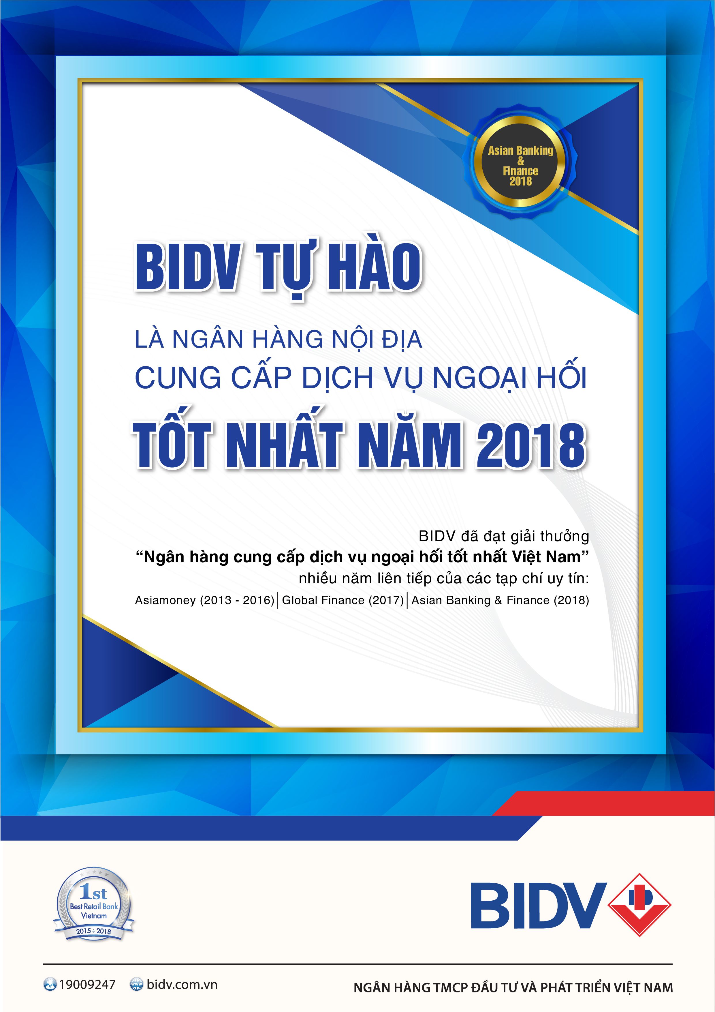 BIDV nhận giải về ngân hàng cung cấp ngoại hối tốt nhất Việt 
