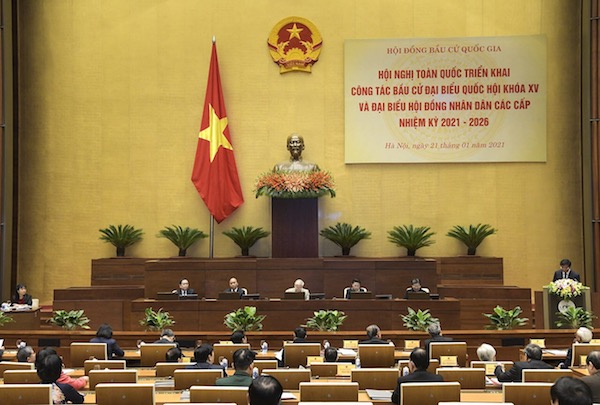 Tại Hội nghị trực tuyến toàn quốc triển khai công tác bầu cử Đại biểu Quốc hội khoá XV và đại biểu Hội đồng nhân dân các cấp nhiệm kỳ 2021 - 2026, sáng 21/1 tại Hà Nội.