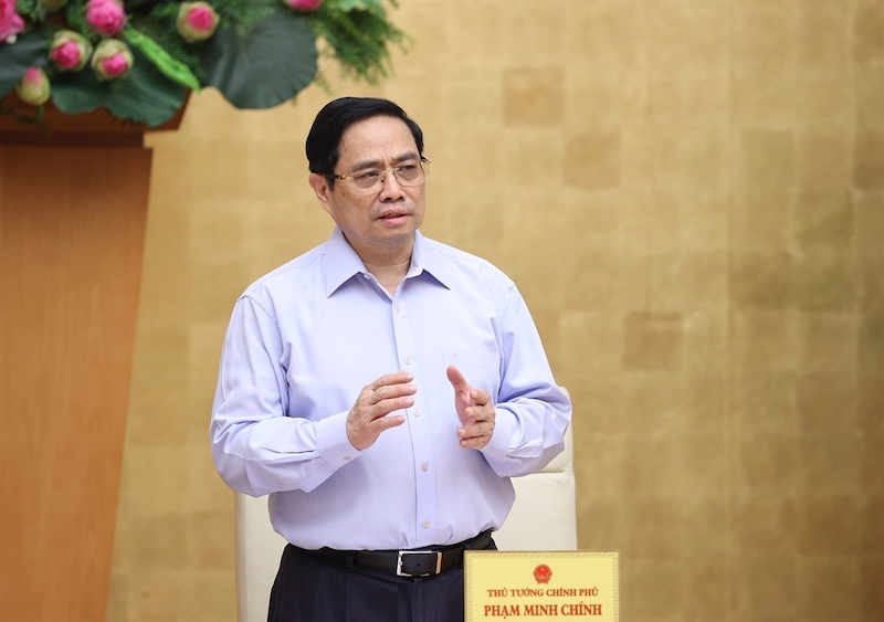 Thủ tướng Chính phủ Phạm Minh Chính chủ trì Hội nghị trực tuyến tháo gỡ khó khăn cho doanh nghiệp trong bối cảnh đại dịch sáng ngày 8/8.