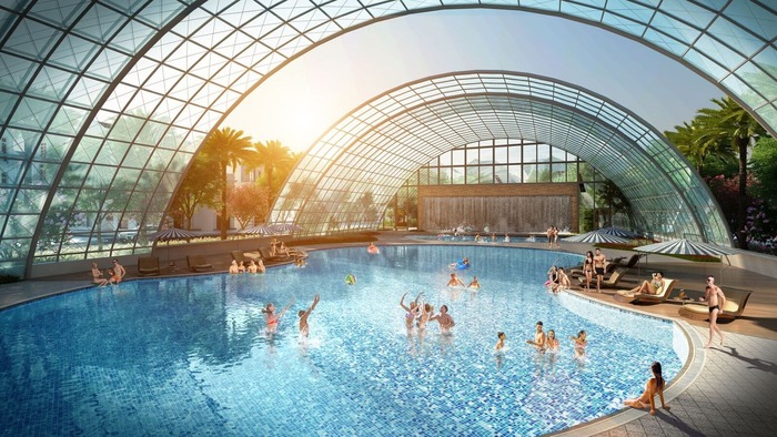 Bể bơi mái vòm phong cách resort - tiện ích điểm nhấn của Vinhomes Star City sẽ chính thức được khai trương ngày 15/06/2019 (hình ảnh minh họa)