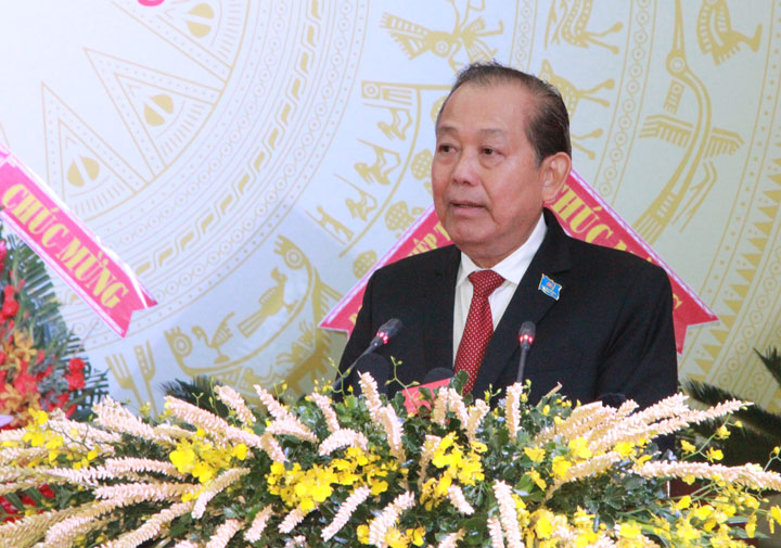 Đồng chí Trương Hòa Bình - Ủy viên Bộ Chính trị, Phó Thủ tướng Thường trực Chính phủ phát biểu chỉ đạo Đại hội. 