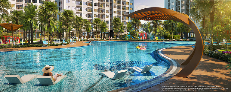 Bể bơi ngoài trời phong cách 1000m2 – điểm nhấn đậm chất nghỉ dưỡng của phân khu The Miami