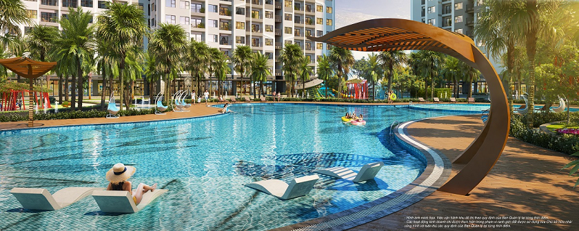 The Miami sở hữu bể bơi ngoài trời rộng tới 1.000m2, là nơi cư dân có thể tận hưởng làn nước trong mát như tại các resort nghỉ dưỡng.