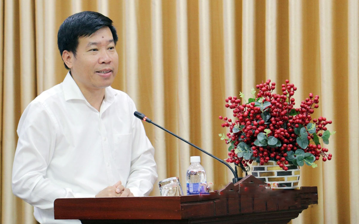 Bí thư Tỉnh ủy Bình Phước Nguyễn Mạnh Cường phát biểu tại hội nghị