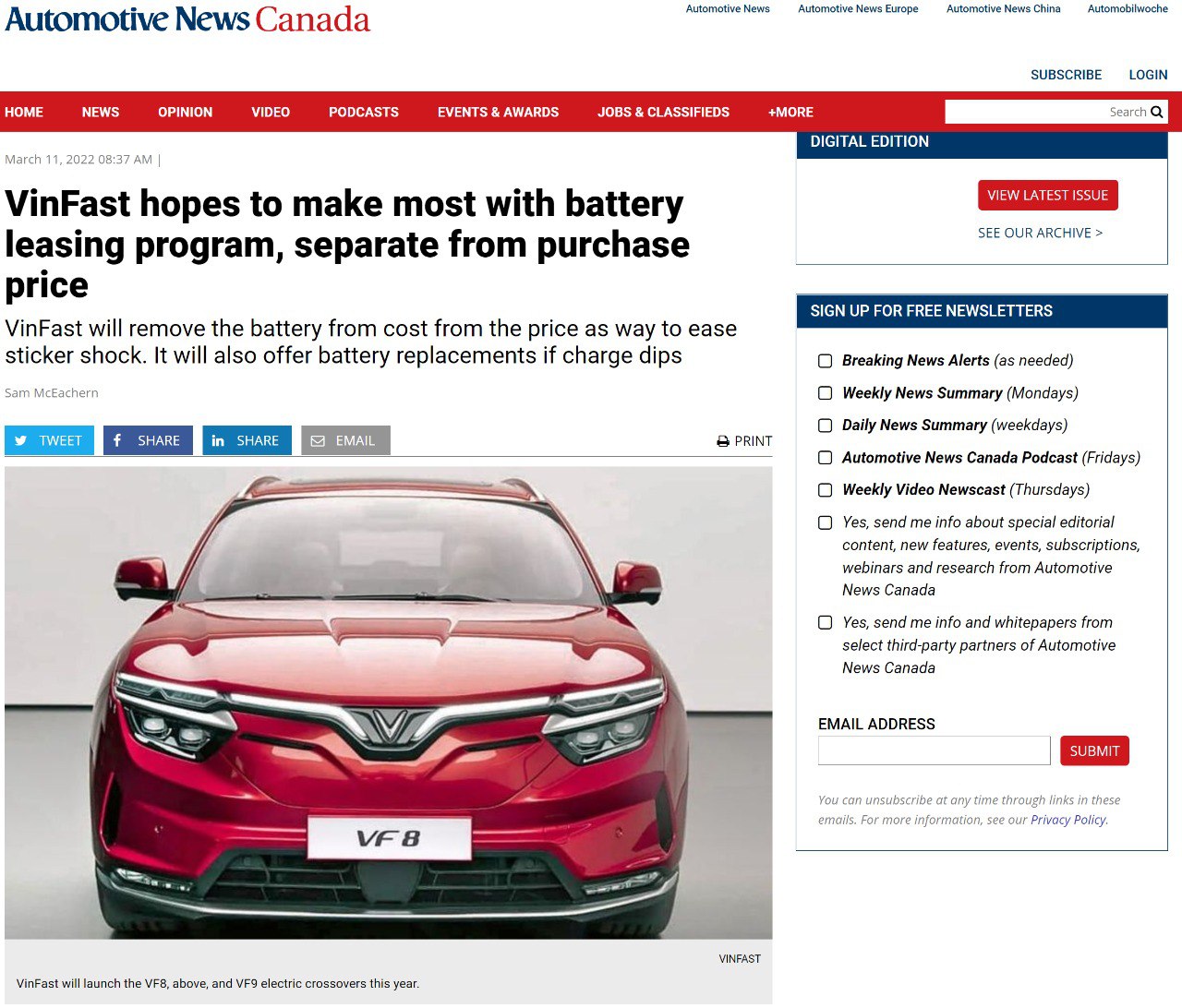 Bài báo được đăng tải bởi Automotive News Canada