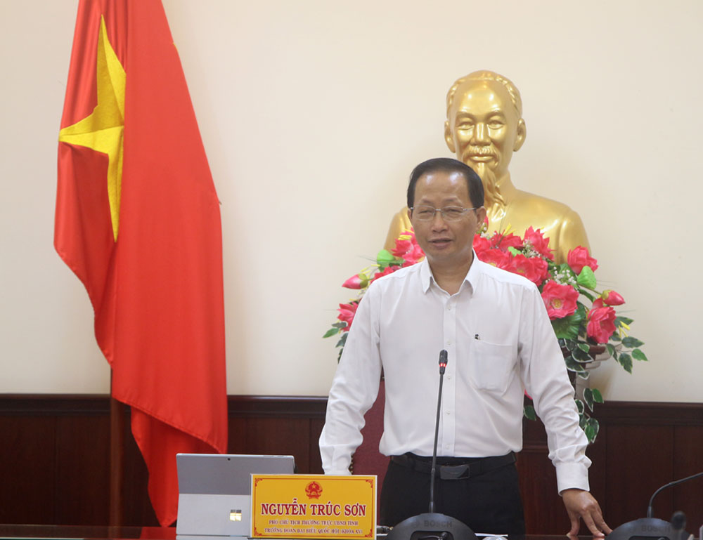 Phó Chủ tịch Thường trực UBND tỉnh Nguyễn Trúc Sơn thông tin tổng quan về tình hình phát triển kinh tế - xã hội của tỉnh.