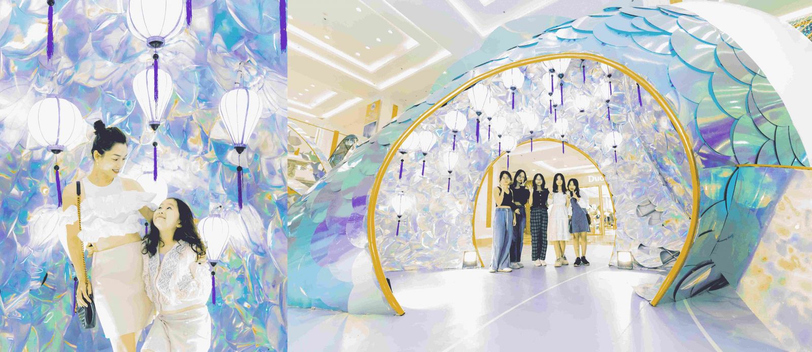 Nhiều bạn trẻ và các gia đình thích thú với mô hình Cá chép bảy màu lung linh tại Vincom Mega Mall Royal City