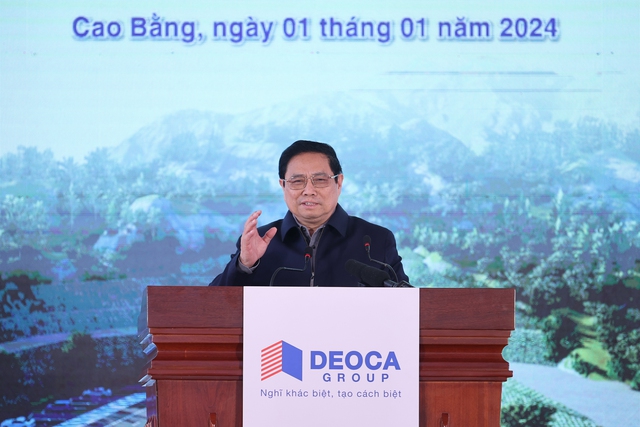 Thủ tướng Chính phủ Phạm Minh Chính phát biểu chỉ đạo tại Lễ khởi công Dự án đầu tư tuyến cao tốc Đồng Đăng (Lạng Sơn) - Trà Lĩnh (Cao Bằng).