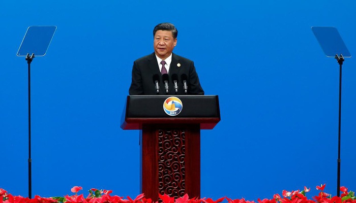 Chủ tịch Trung Quốc Tập Cận Bình phát biểu tại lễ khai mạc hội nghị thượng đỉnh về Vành đai và Con đường ở Bắc Kinh sán 26/4 - Ảnh: Reuters.
