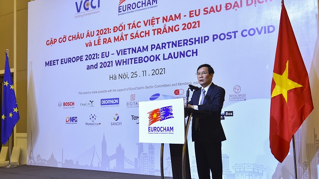 Chủ tịch VCCI Phạm Tấn Công phát biểu tại sự kiện Gặp gỡ Châu Âu 2021