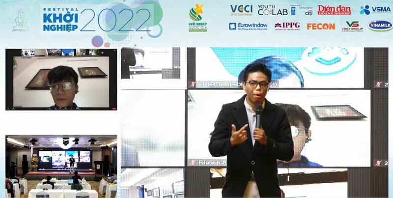 Cao Minh Châu, CEO ứng dụng Bee Matie thuyết trình về dự án