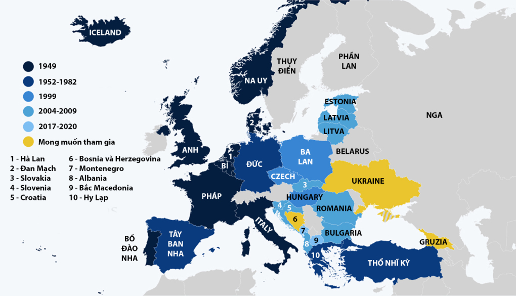 Khu vực NATO tại châu Âu. Đồ họa: Statista
