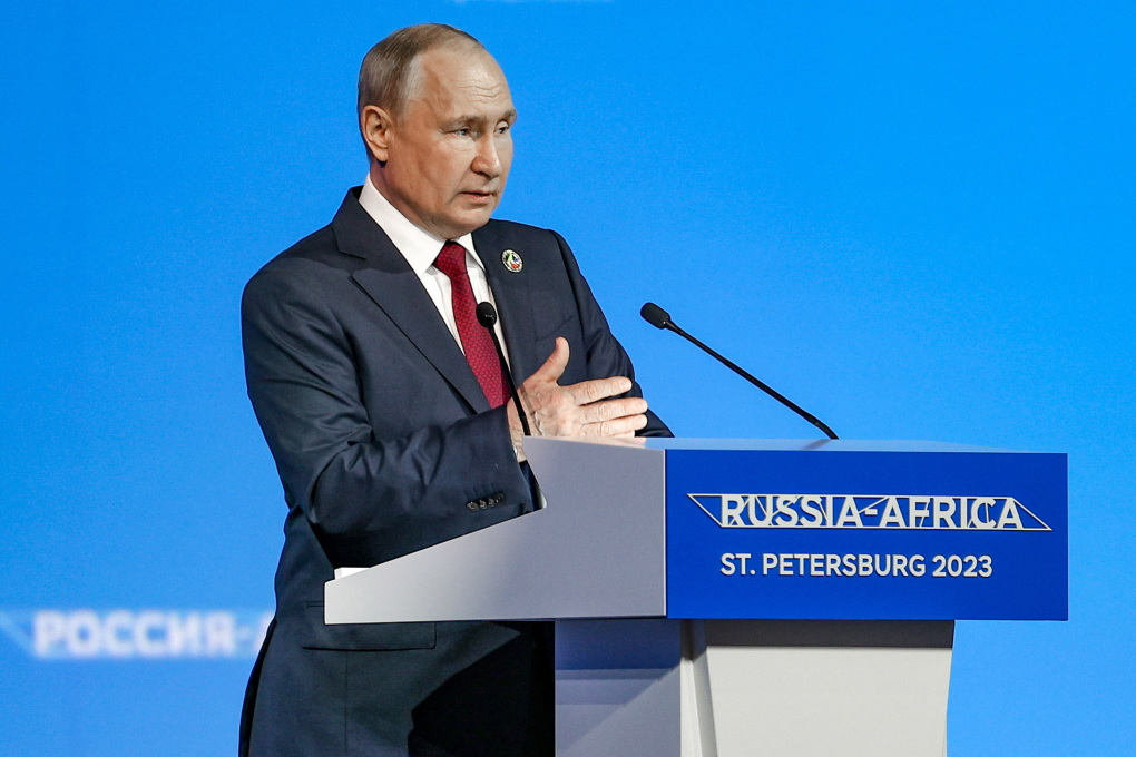 Tổng thống Vladimir Putin tại Hội nghị thượng đỉnh Nga - châu Phi ở St. Petersburg ngày 27/7. Ảnh: AFP