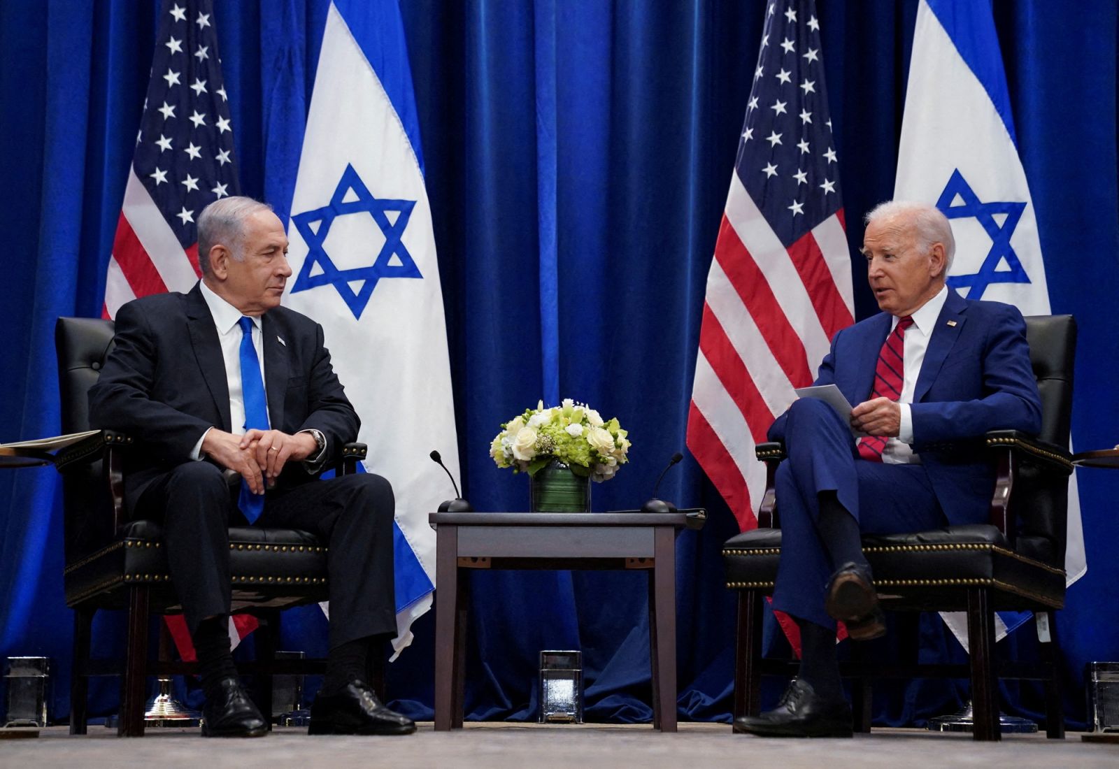 Tổng thống Mỹ Joe Biden (phải) và Thủ tướng Israel Benjamin Netanyahu trong cuộc hội đàm ngày 20.9