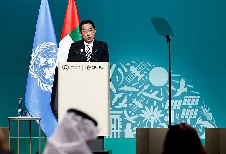 Thủ tướng Nhật Bản Fumio Kishida đưa ra tuyên bố trong Hội nghị về biến đổi khí hậu của Liên hợp quốc (COP28) tại Dubai