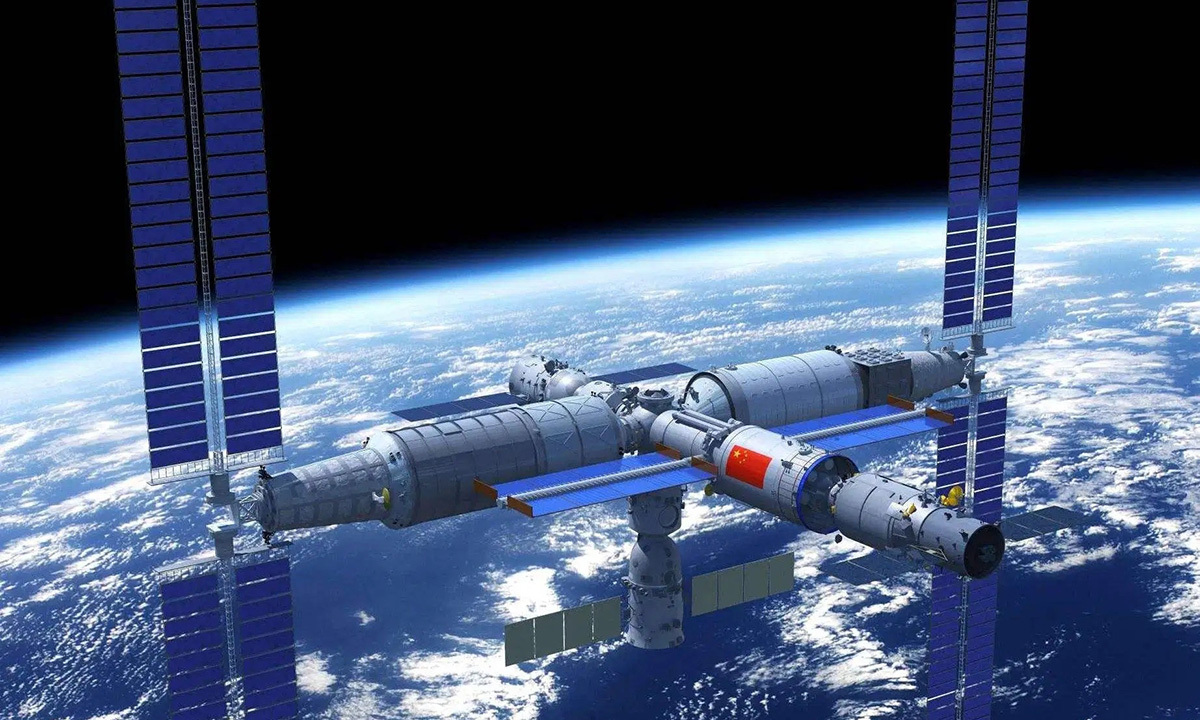 Mô phỏng trạm vũ trụ Thiên Cung hoạt động trên quỹ đạo Trái Đất. Ảnh: CMSEO