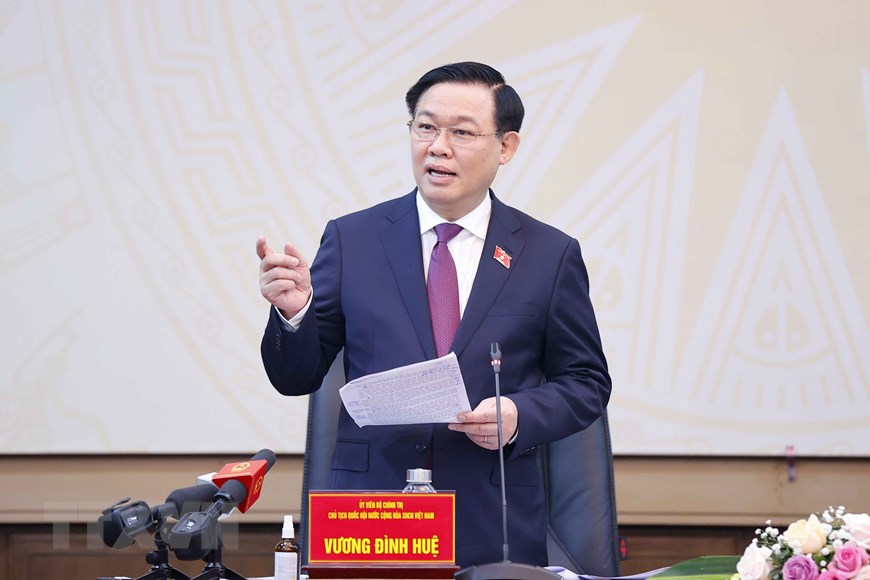 Đồng chí Vương Đình Huệ, Chủ tịch Quốc hội phát biểu tại cuộc gặp mặt
