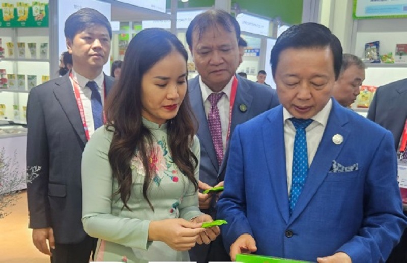Phó Thủ tướng Chính phủ Trần Hồng Hà cùng các đại biểu thăm gian hàng của Công ty Cổ phần Quốc tế Bảo Hưng tại Hội chợ quốc tế nhập khẩu Trung Quốc lần thứ 6p/(Ảnh: Báo Thái Bình)